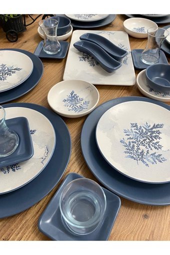 Keramika Blue Magic Desenli 33 Parça 6 Kişilik Seramik Kahvaltı Takımı Beyaz-Mavi