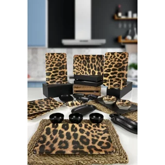 Keramika Leopar Siera Desenli 20 Parça 6 Kişilik Seramik Kahvaltı Takımı Çok Renkli