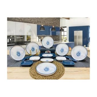 Keramika Blue Magic Yuvarlak Desenli 15 Parça 6 Kişilik Seramik Kahvaltı Takımı Beyaz-Mavi
