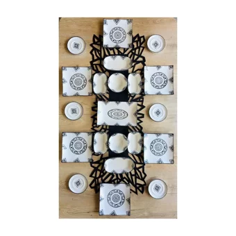 Venüs Home Kilim Desenli 21 Parça 6 Kişilik Seramik Kahvaltı Takımı Beyaz- Siyah