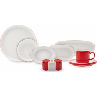 Karaca Nordic Red Oval-Yuvarlak 27 Parça 6 Kişilik Porselen Kahvaltı Takımı Beyaz-Kırmızı