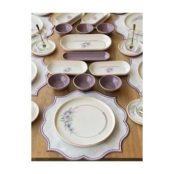 Rossev Lindy Desenli 94 Parça 12 Kişilik Stoneware Kahvaltı Takımı Beyaz-Lacivert