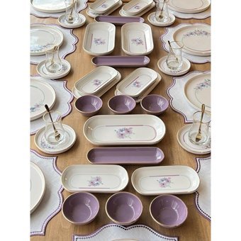Rossev Lindy Desenli 94 Parça 12 Kişilik Stoneware Kahvaltı Takımı Beyaz-Lacivert