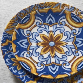 Güral Porselen Atina Yuvarlak,Kare Desenli 18 Parça 6 Kişilik Porselen Kahvaltı Takımı Çoklu Renk