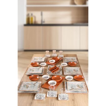 Keramika Güz Yaprakları Kare Desenli 41 Parça 6 Kişilik Stoneware Kahvaltı Takımı Çok Renkli