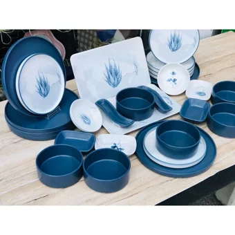 Keramika Blue Magic Yuvarlak Desenli 28 Parça 6 Kişilik Seramik Kahvaltı Takımı Beyaz-Mavi
