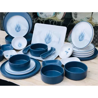 Keramika Blue Magic Yuvarlak Desenli 28 Parça 6 Kişilik Seramik Kahvaltı Takımı Beyaz-Mavi