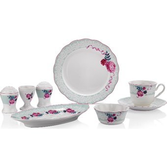Schafer Joy Xxx02 Desenli 32 Parça 6 Kişilik Porselen Kahvaltı Takımı Beyaz