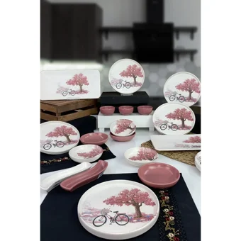 Keramika Bicycle Yuvarlak Desenli 19 Parça 6 Kişilik Seramik Kahvaltı Takımı Çok Renkli