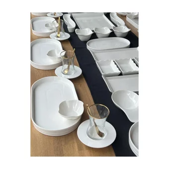 Rossev New Linea 87 Parça 12 Kişilik Porselen Kahvaltı Takımı Beyaz