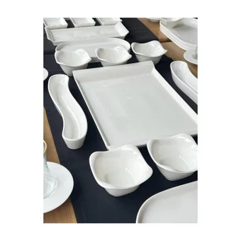 Rossev New Linea 87 Parça 12 Kişilik Porselen Kahvaltı Takımı Beyaz