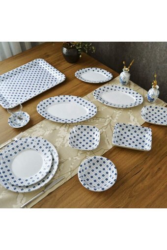 G Gültaş Desenli Yuvarlak Desenli 32 Parça 6 Kişilik Melamin-Plastik Kahvaltı Takımı Beyaz
