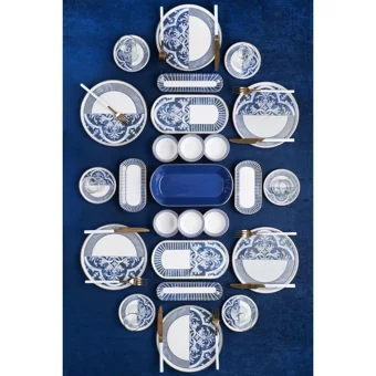 Acar Ottoman 324 Yuvarlak Desenli 31 Parça 6 Kişilik Stoneware Kahvaltı Takımı Beyaz
