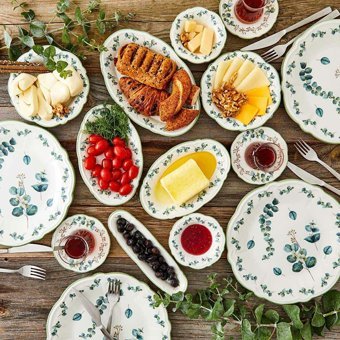 Bella Maison Ocaliptus Yuvarlak Desenli 26 Parça 6 Kişilik Stoneware Kahvaltı Takımı Yeşil