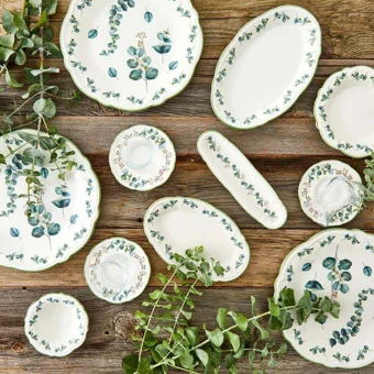 Bella Maison Ocaliptus Yuvarlak Desenli 26 Parça 6 Kişilik Stoneware Kahvaltı Takımı Yeşil