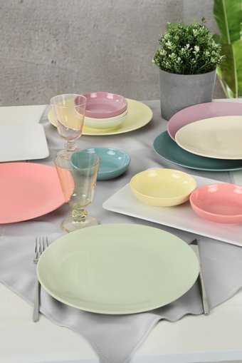 Keramika Soft Mix 14 Parça 6 Kişilik Seramik Kahvaltı Takımı Çok Renkli