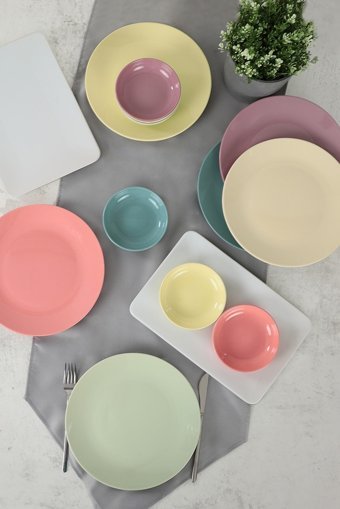 Keramika Soft Mix 14 Parça 6 Kişilik Seramik Kahvaltı Takımı Çok Renkli