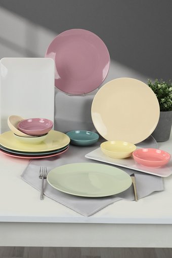 Keramika Soft Mix 14 Parça 6 Kişilik Seramik Kahvaltı Takımı Çok Renkli