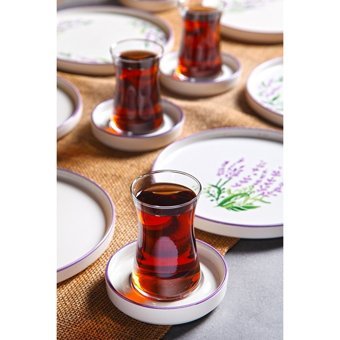 Kitchen Life Stackable Lavanta Desenli 18 Parça 6 Kişilik Seramik Kahvaltı Takımı Beyaz