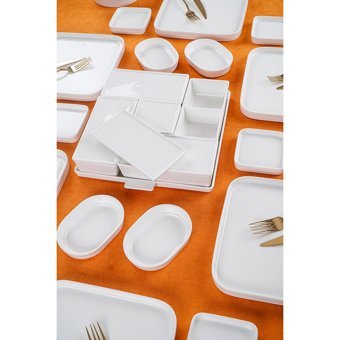 Acar Bianco Perla Kare 28 Parça 6 Kişilik Porselen Kahvaltı Takımı Beyaz
