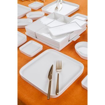Acar Bianco Perla Kare 28 Parça 6 Kişilik Porselen Kahvaltı Takımı Beyaz