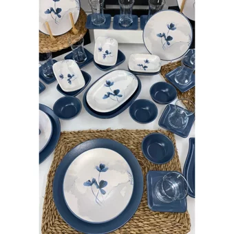 Keramika Blue Magic Yuvarlak Desenli 62 Parça 12 Kişilik Seramik Kahvaltı Takımı Beyaz-Mavi