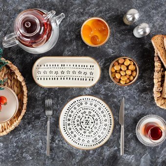 Valeria Ppt-04 Desenli 14 Parça 6 Kişilik Stoneware Kahvaltı Takımı Çok Renkli