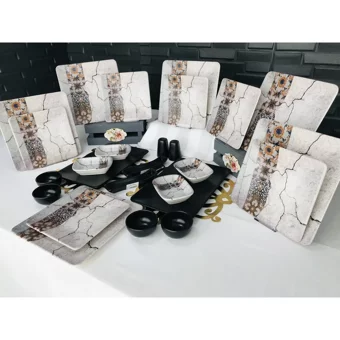 Keramika Artemis Kare Desenli 26 Parça 6 Kişilik Seramik Kahvaltı Takımı Çok Renkli