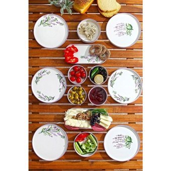 Wuuq Lavanta Desenli 14 Parça 6 Kişilik Seramik Kahvaltı Takımı Beyaz