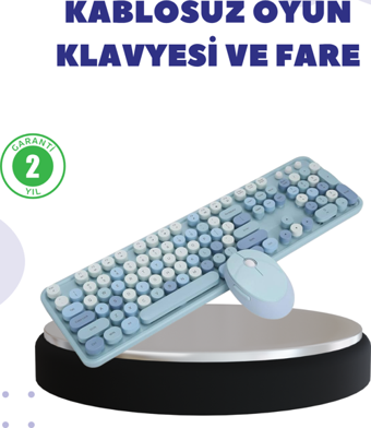 Eldenör Kablosuz Retro Klavye ve Mouse Seti – 104 Tuşlu Sessiz Yazım