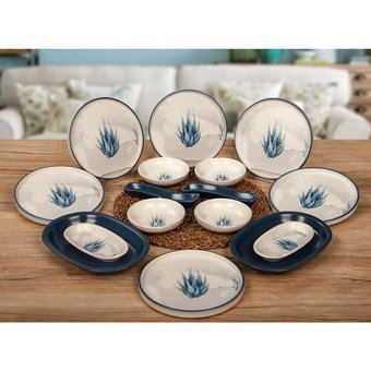 Keramika Blue Magic Yuvarlak Desenli 16 Parça 6 Kişilik Seramik Kahvaltı Takımı Beyaz-Mavi
