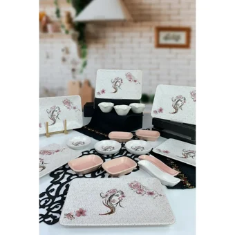 Keramika Girl Kare Desenli 18 Parça 6 Kişilik Seramik Kahvaltı Takımı Çok Renkli