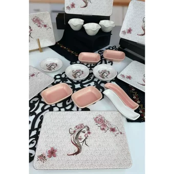 Keramika Girl Kare Desenli 18 Parça 6 Kişilik Seramik Kahvaltı Takımı Çok Renkli
