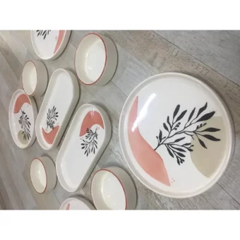 Pinkev Desenli 10 Parça 4 Kişilik Seramik Kahvaltı Takımı Çok Renkli