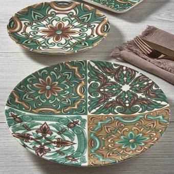 Güral Porselen Camelia 21882 Yuvarlak Desenli 18 Parça 6 Kişilik Porselen Kahvaltı Takımı Beyaz