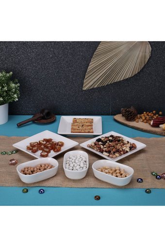 Kitchen Grande Kütahya Desenli 6 Parça 2 Kişilik Seramik Kahvaltı Takımı Beyaz