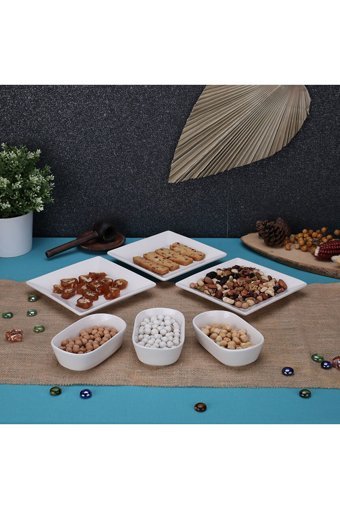 Kitchen Grande Kütahya Desenli 6 Parça 2 Kişilik Seramik Kahvaltı Takımı Beyaz