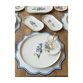 Rossev Pure Fleur Lavender Desenli 72 Parça 12 Kişilik Porselen Kahvaltı Takımı Beyaz