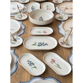 Rossev Pure Fleur Lavender Desenli 72 Parça 12 Kişilik Porselen Kahvaltı Takımı Beyaz