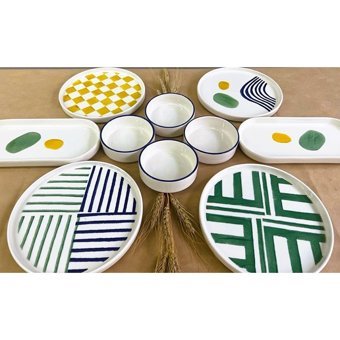 Kevin Seramik Modern Desenli 10 Parça 4 Kişilik Seramik Kahvaltı Takımı Beyaz