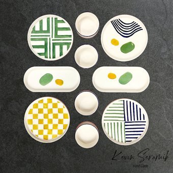 Kevin Seramik Modern Desenli 10 Parça 4 Kişilik Seramik Kahvaltı Takımı Beyaz
