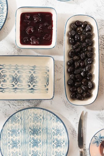 Bernardo Blue Branch Yuvarlak Desenli 24 Parça 6 Kişilik Stoneware Kahvaltı Takımı Mavi