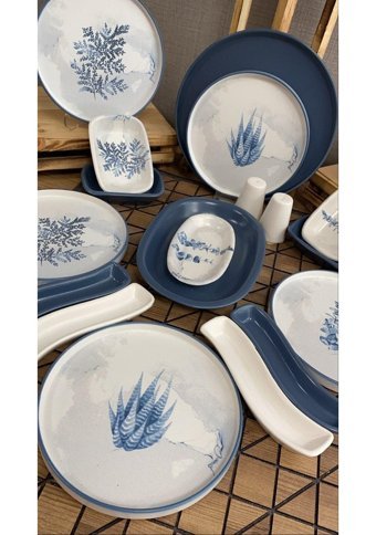 Keramika Blue Magic Yuvarlak Desenli 19 Parça 6 Kişilik Seramik Kahvaltı Takımı Beyaz-Mavi