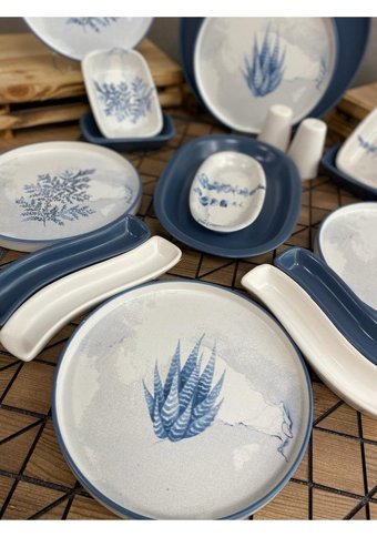 Keramika Blue Magic Yuvarlak Desenli 19 Parça 6 Kişilik Seramik Kahvaltı Takımı Beyaz-Mavi
