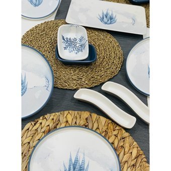 Keramika Blue Magic Kare-Yuvarlak Desenli 19 Parça 6 Kişilik Seramik Kahvaltı Takımı Beyaz-Mavi
