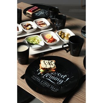 Keramika Good Morning Yuvarlak Desenli 20 Parça 6 Kişilik Seramik Kahvaltı Takımı Siyah