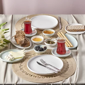 Karaca Cordelia White Yuvarlak 26 Parça 6 Kişilik Porselen Kahvaltı Takımı Mint