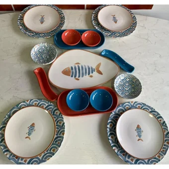 Keramika Koi Oval-Yuvarlak Desenli 19 Parça 4 Kişilik Seramik Kahvaltı Takımı Çok Renkli