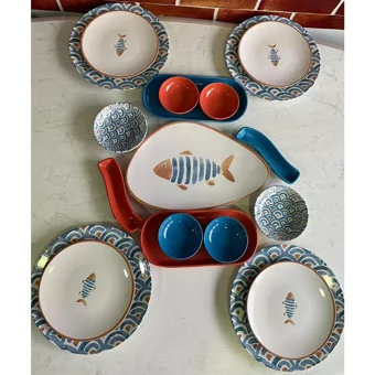 Keramika Koi Oval-Yuvarlak Desenli 19 Parça 4 Kişilik Seramik Kahvaltı Takımı Çok Renkli