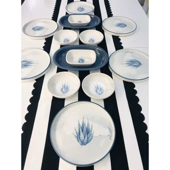 Keramika Blue Magic Yuvarlak Desenli 14 Parça 6 Kişilik Seramik Kahvaltı Takımı Beyaz-Mavi